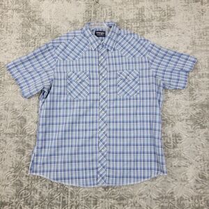 Wrangler Shirt Mens XL Extra Large Blue Plaid Pearl Snap Outdoors Casual Western